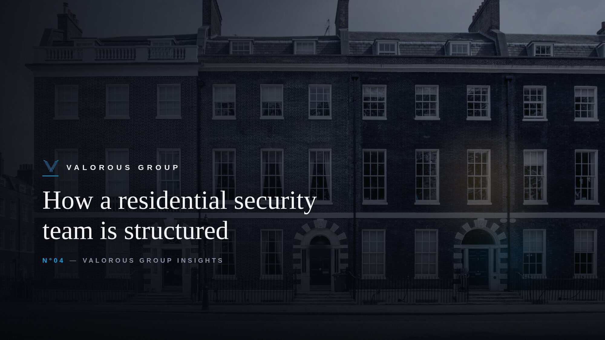 Valorous Group residential security, a dark brick Georgian terrace in London at dusk