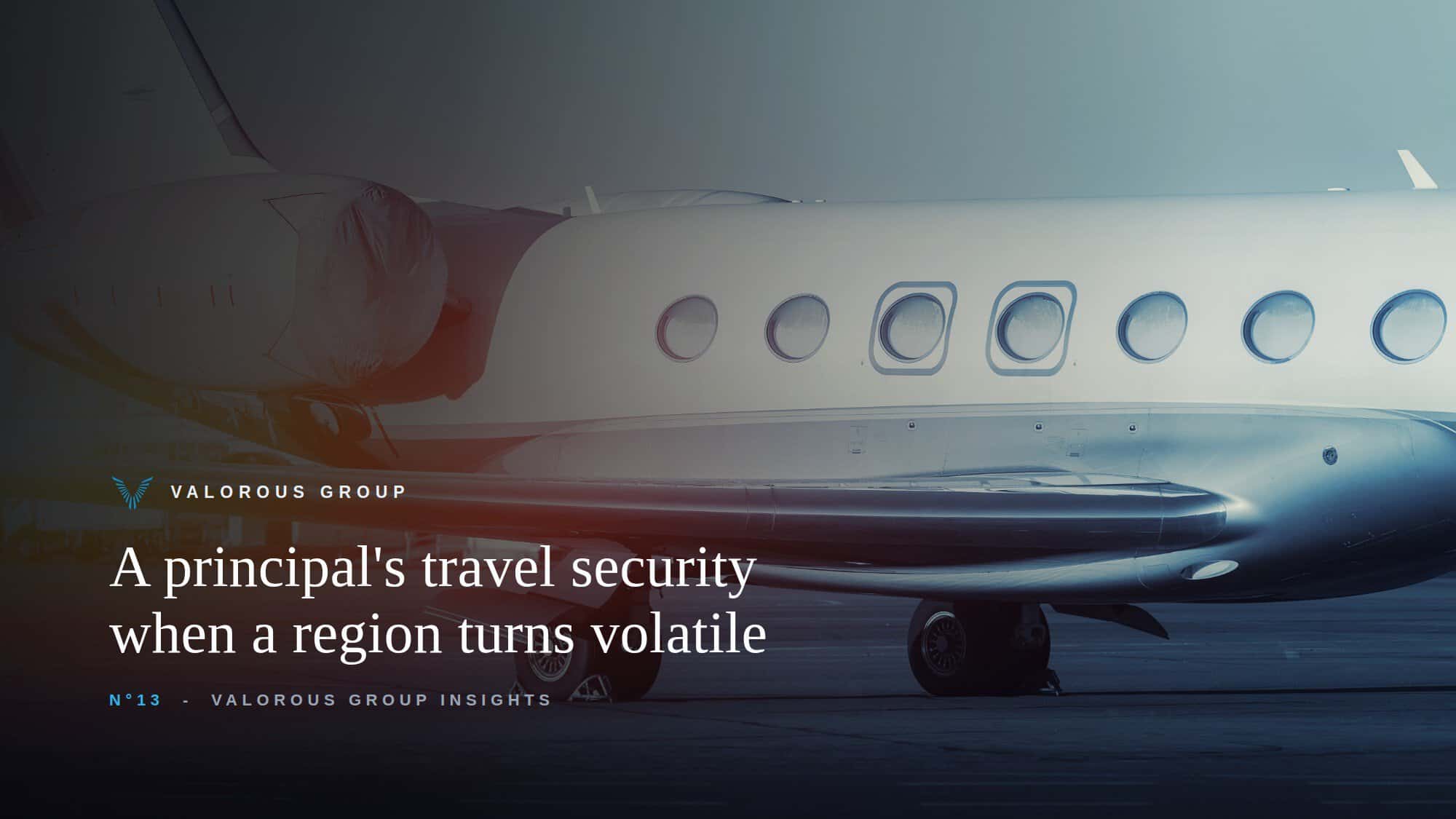 Private jet on the taxiway at dusk, Valorous Group travel security