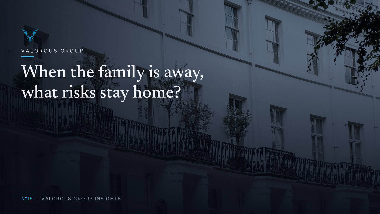 A white stucco Belgravia crescent of grand London townhouses at dusk, graded navy, the Valorous Group Insights hero image.